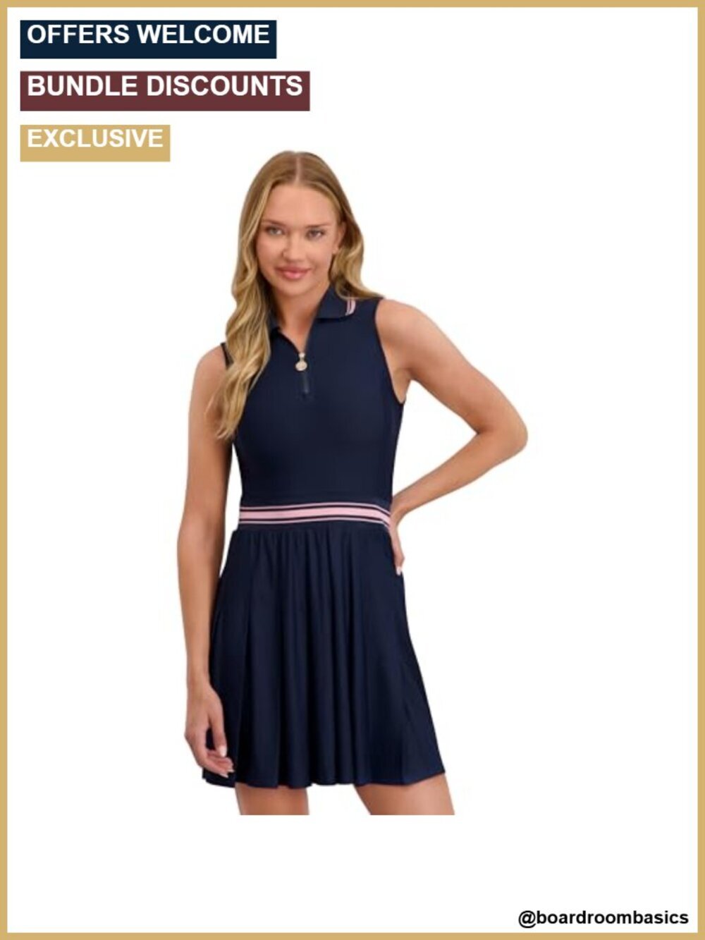 UPF 50+ Stretch Pleated Polo Dress Quarter Zip Sleeveless